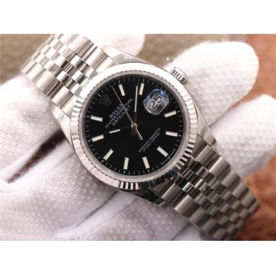 EWF Datejust 36 126234 A3235 Automatic Unisex Watch Fluted Bezel Black Stick 904L SS Jubilee Bracelet Best Edition