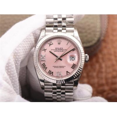 EWF Datejust 36 126234 A3235 Automatic Unisex Watch Fluted Pink Roman Diamonds 904L SS Jubilee Bracelet Best Edition