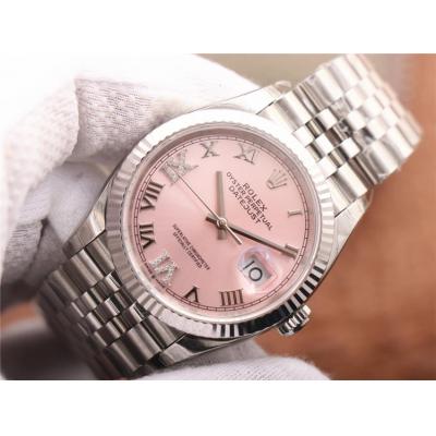 EWF Datejust 36 126234 A3235 Automatic Unisex Watch Fluted Pink Roman Diamonds 904L SS Jubilee Bracelet Best Edition