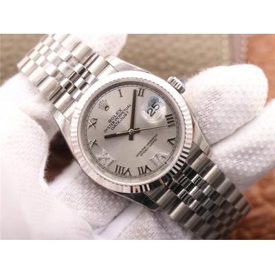 EWF Datejust 36 126234 A3235 Automatic Unisex Watch Fluted Silver Roman Diamond 904L SS Jubilee Bracelet Best Edition