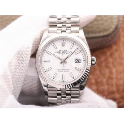 EWF Datejust 36 126234 A3235 Automatic Unisex Watch Fluted Bezel White Stick 904L SS Jubilee Bracelet Best Edition