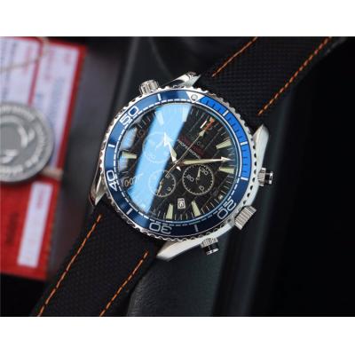 Replica Seamaster Japan OS Quartz Chronograph Movement Mens Watch Black Dial Leather Strap E285