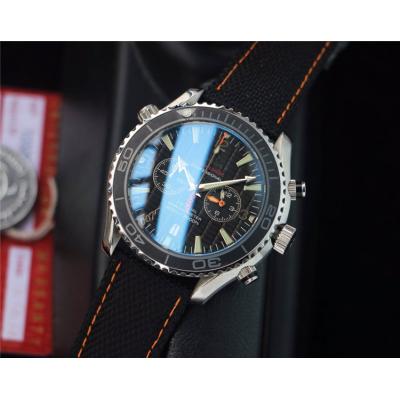 Replica Seamaster Japan OS Quartz Chronograph Movement Mens Watch Black Dial Leather Strap E285