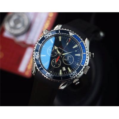 Replica Seamaster Japan OS Quartz Chronograph Movement Mens Watch Black Dial Rubber Strap E286