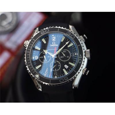 Replica Seamaster Japan OS Quartz Chronograph Movement Mens Watch Black Dial Rubber Strap E286