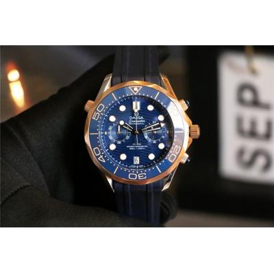 Replica Seamaster Japan VK Quartz Chronograph Movement Mens Watch Blue Dial Two Tone Rose Gold E287