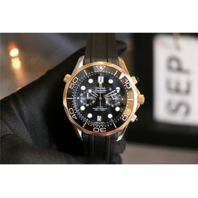 Replica Seamaster Japan VK Quartz Chronograph Movement Mens Watch Blue Dial Two Tone Rose Gold E287