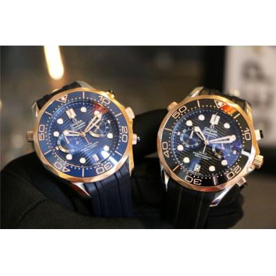 Replica Seamaster Japan VK Quartz Chronograph Movement Mens Watch Blue Dial Two Tone Rose Gold E287