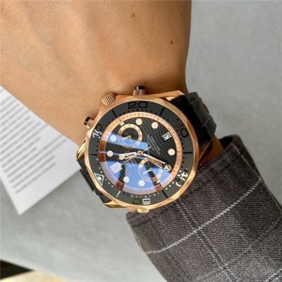 Replica Seamaster Japan VK Quartz Chronograph Movement Mens Watch Black Dial Rubber Strap E289