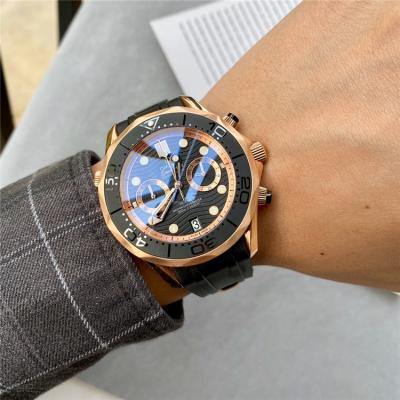 Replica Seamaster Japan VK Quartz Chronograph Movement Mens Watch Black Dial Rubber Strap E289