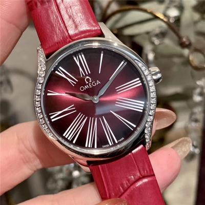 Replica De Ville Swiss Quartz Movement Womens Watch Purple Dial Diamonds Case Leather Strap E294