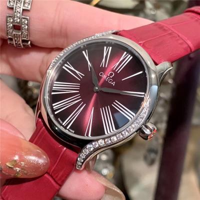 Replica De Ville Swiss Quartz Movement Womens Watch Purple Dial Diamonds Case Leather Strap E294