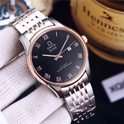 Replica De Ville Japan Quartz Movement Mens Watch Black Dial Two Tone Rose Gold E302