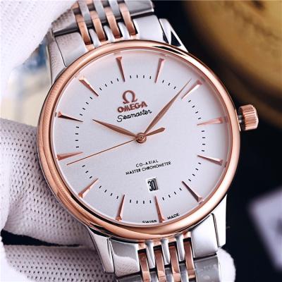 Replica Seamaster Japan Quartz Movement Mens Watch White Dial Two Tone Rose Gold E305