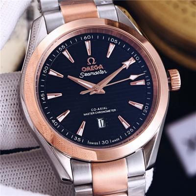 Replica Seamaster Japan Quartz Movement Mens Watch Silver Dial Two Tone Rose Gold B E306