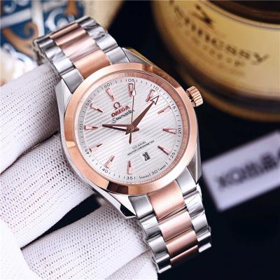 Replica Seamaster Japan Quartz Movement Mens Watch Silver Dial Two Tone Rose Gold B E306