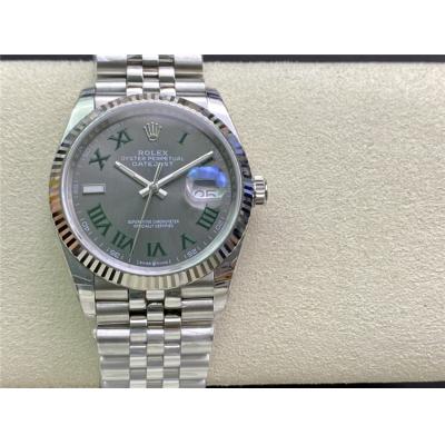 EWF Datejust 36 126234 A3235 Automatic Unisex Watch Fluted Gray Dial Green Roman 904L SS Jubilee Bracelet Best Edition