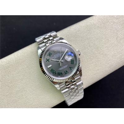 EWF Datejust 36 126234 A3235 Automatic Unisex Watch Fluted Gray Dial Green Roman 904L SS Jubilee Bracelet Best Edition