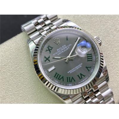 EWF Datejust 36 126234 A3235 Automatic Unisex Watch Fluted Gray Dial Green Roman 904L SS Jubilee Bracelet Best Edition