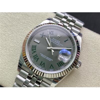 EWF Datejust 36 126234 A3235 Automatic Unisex Watch Fluted Gray Dial Green Roman 904L SS Jubilee Bracelet Best Edition