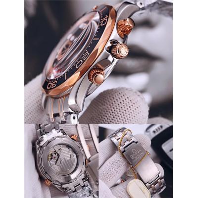 Replica Seamaster A21j Automatic Movement Mens Watch Black Dial Two Tone Rose Gold B E308