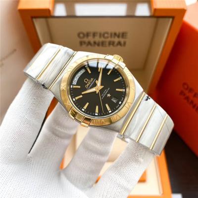 Replica Constellation A21j Automatic Movement Mens Watch Black Dial Two Tone Yellow Gold A E355