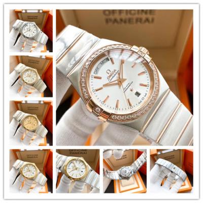 Replica Constellation A21j Automatic Movement Mens Watch White Dial Diamonds Case Two Tone Rose Gold B E355