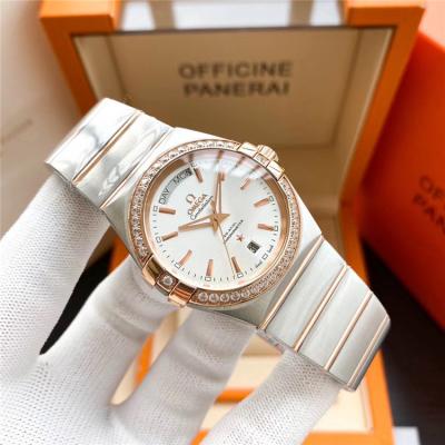 Replica Constellation A21j Automatic Movement Mens Watch White Dial Diamonds Case Two Tone Rose Gold B E355