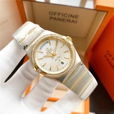 Replica Constellation A21j Automatic Movement Mens Watch White Dial Diamonds Case Two Tone Rose Gold B E355