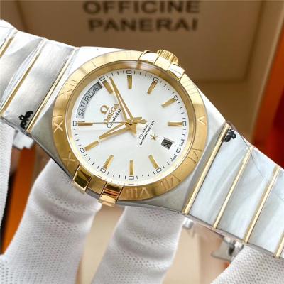 Replica Constellation A21j Automatic Movement Mens Watch White Dial Diamonds Case Two Tone Rose Gold B E355