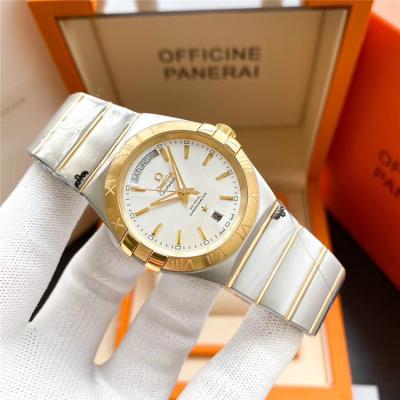 Replica Constellation A21j Automatic Movement Mens Watch White Dial Diamonds Case Two Tone Rose Gold B E355