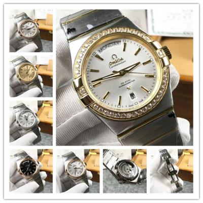 Replica Constellation A21j Automatic Movement Mens Watch Silver Dial Diamonds Case Two Tone Yellow Gold A E356