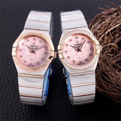 Replica Constellation Japan Quartz Movement Womens Watch Ice Blue Dial Two Tone Rose Gold A E357