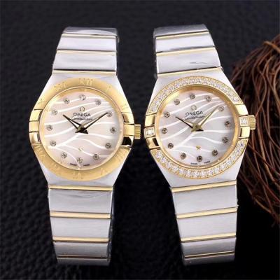 Replica Constellation Japan Quartz Movement Womens Watch Ice Blue Dial Two Tone Rose Gold A E357