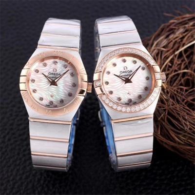 Replica Constellation Japan Quartz Movement Womens Watch Ice Blue Dial Two Tone Rose Gold A E357