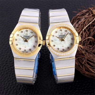 Replica Constellation Japan Quartz Movement Womens Watch Ice Blue Dial Two Tone Rose Gold A E357