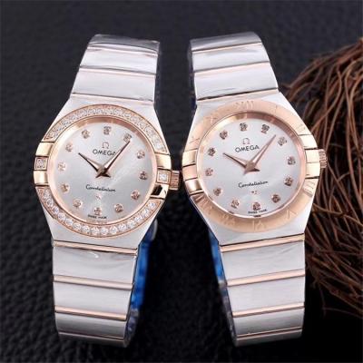 Replica Constellation Japan Quartz Movement Womens Watch Silver Dial Two Tone Rose Gold C E357