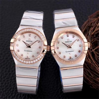 Replica Constellation Japan Quartz Movement Womens Watch Silver Dial Two Tone Rose Gold C E357