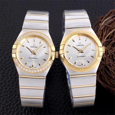 Replica Constellation Japan Quartz Movement Womens Watch Silver Dial Two Tone Rose Gold C E357