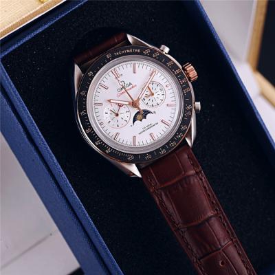 Replica Speedmaster A21j Automatic Movement Mens Watch White Dial Leather Strap B E368