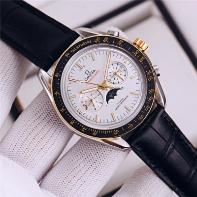 Replica Speedmaster A21j Automatic Movement Mens Watch White Dial Leather Strap B E368