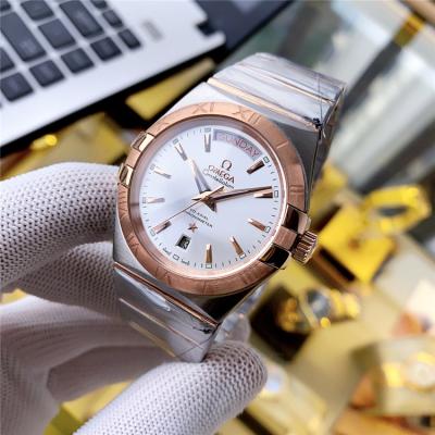 Replica Constellation A21j Automatic Movement Mens Watch Silver Dial Two Tone Yellow Gold A E369