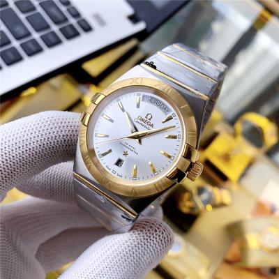 Replica Constellation A21j Automatic Movement Mens Watch Silver Dial Two Tone Yellow Gold A E369