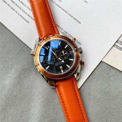 Replica Seamaster Japan Quartz Chronograph Movement Mens Watch Black Dial Leather Strap E371