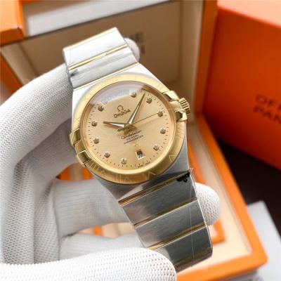 Replica Constellation A21j Automatic Movement Mens Watch Gold Dial Two Tone Yellow Gold A E373