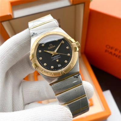 Replica Constellation A21j Automatic Movement Mens Watch Gold Dial Two Tone Yellow Gold A E373