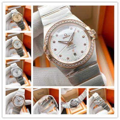 Replica Constellation A21j Automatic Movement Mens Watch Silver Dial Diamonds Case Two Tone Rose Gold B E373