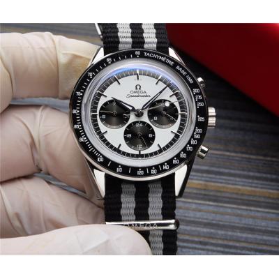 Replica Speedmaster A21j Automatic Movement Mens Watch White Dial Nylon Strap B E378