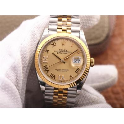 EWF Datejust 36 126233 A3235 Automatic Unisex Watch Two Tone YG Champagne Roman Diamond 904L Jubilee Best Edition