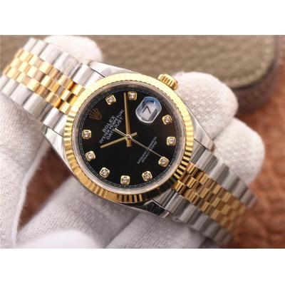 EWF Datejust 36 126233 A3235 Automatic Unisex Watch Two Tone YG Black Diamond Dial 904L Jubilee Bracelet Best Edition